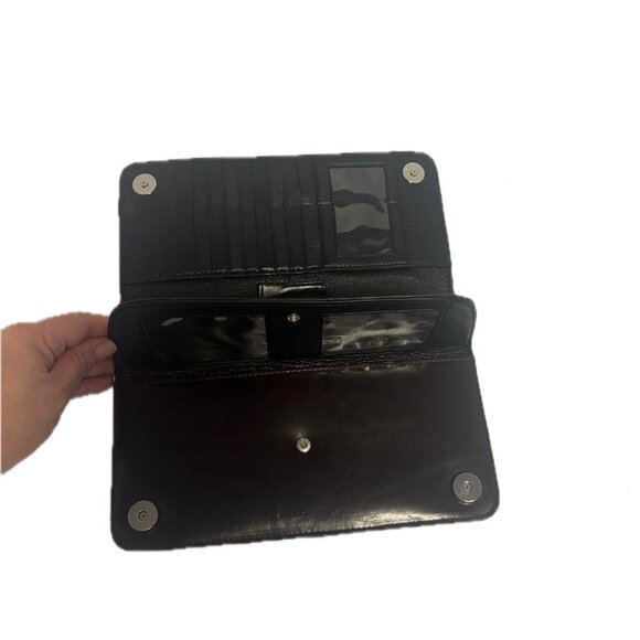 Brighton Woven Leather Organizer Clutch Wallet β Chocolate Brown - Picture 5 of 6